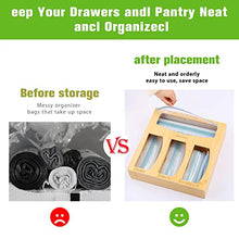 Load image into Gallery viewer, Bamboo Ziplock Bag Storage Organizer and Dispenser purplewares for Kitchen Drawer, Suitable for Gallon, Quart, Sandwich & Snack Variety Size Bag (Brown)