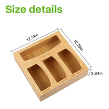 Load image into Gallery viewer, Bamboo Ziplock Bag Storage Organizer and Dispenser purplewares for Kitchen Drawer, Suitable for Gallon, Quart, Sandwich &amp; Snack Variety Size Bag (Brown)
